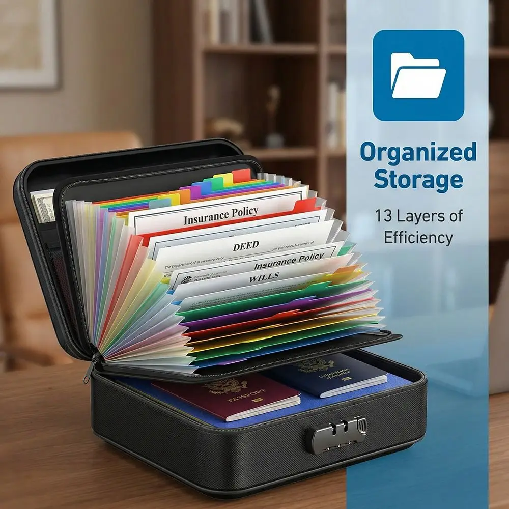 Caja ignífuga resistente al agua, diseño de carcasa rígida, bolsa de seguridad para archivos, candado con contraseña, maletín para archivos resistente al desgaste._voghion.com