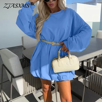 Robe femme sweat-shirt col rond manches longues mode hiver