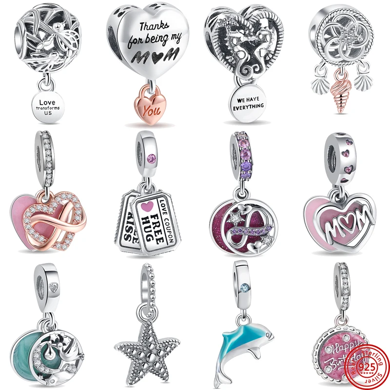 

100% Серебряный Амулет 925 пробы, дельфин в виде морской звезды, бусина для вечной любви, шарм, подходящий для оригинального браслета Pandora, Женские Ювелирные изделия, подарок,