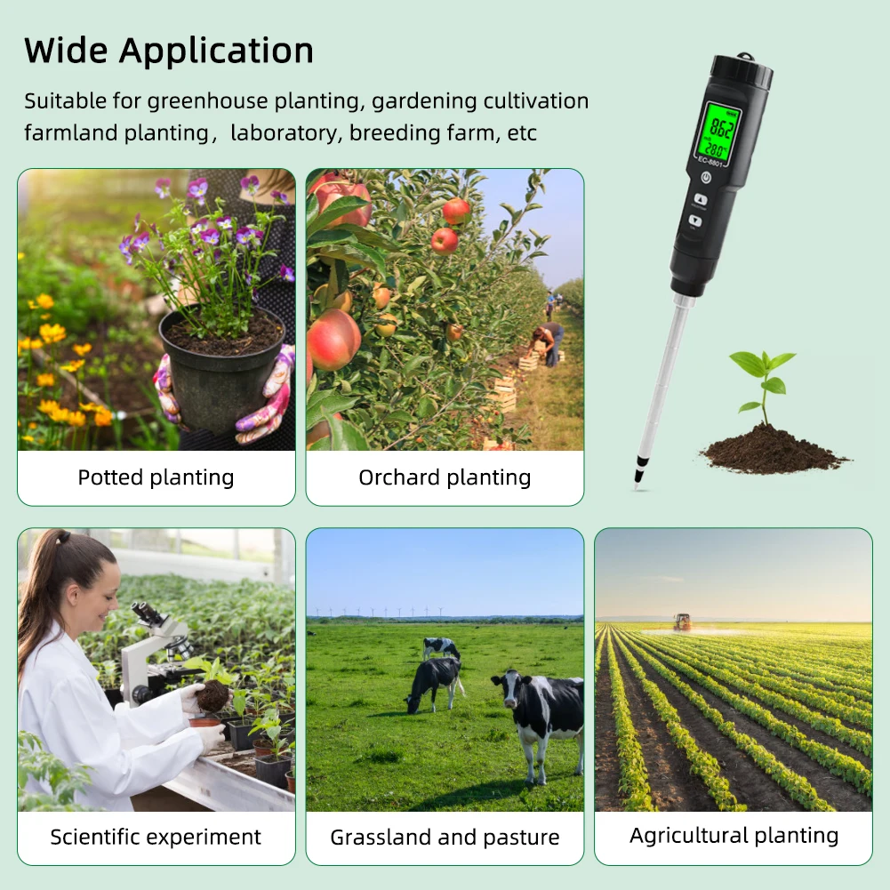 Soil EC Tester 0.00~10.00mS/cm Conductivity Soil EC PH Meter Detachable Probe Au