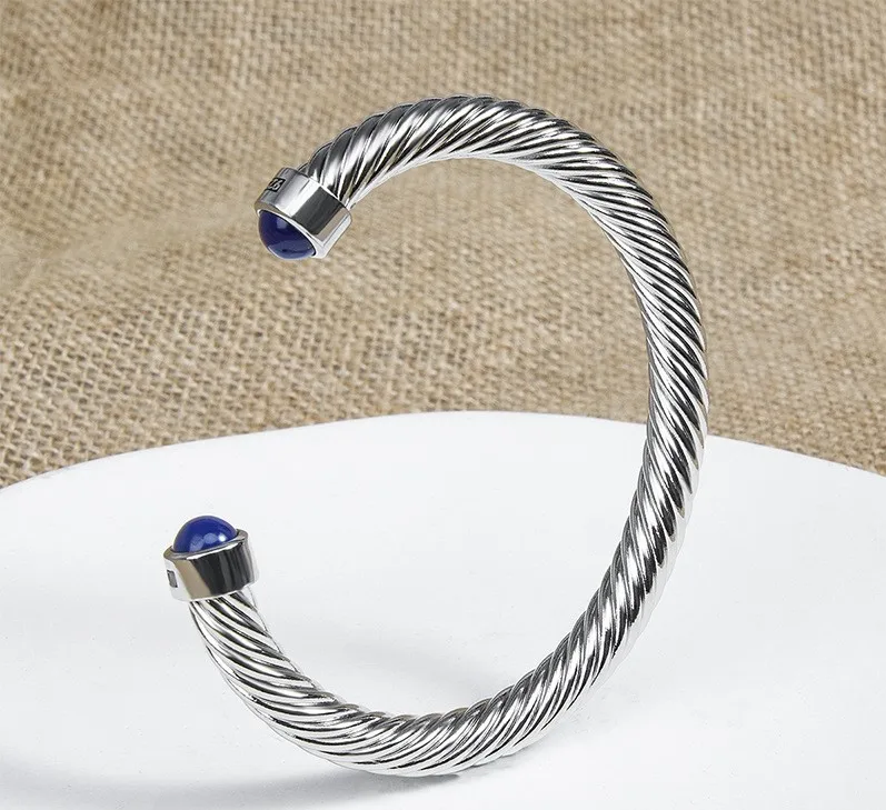 European and American Fashion Popular Lapis lazuli Cable Twisted Wire Open Bracelet