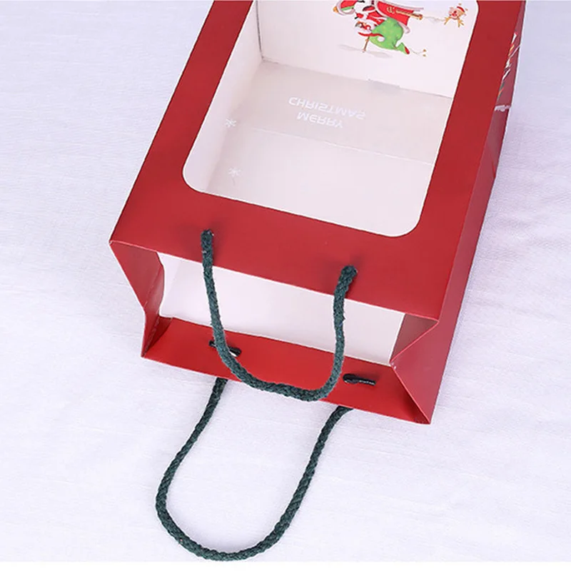 100 Stück rote Weihnachtsgeschenk-Einkaufstasche mit Griffen, Weihnachts-Goody-Tasche mit Fenster, tragbare wiederverwendbare Leckerli-Tasche zum Verpacken von Geschenken – Detail 8