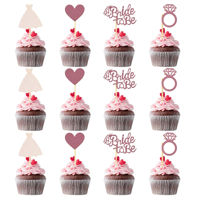 

12pcs Rose Gold Bride To Be Cupcake Topper Glitter Wedding Cake Toppers for Bridal Shower Bachelorette Hen Party Cake Decoration