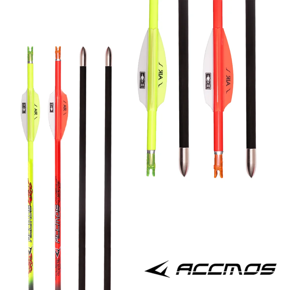 6/12pcs ACCMOS Pure Carbon Arrow With 2'' AIR Arrow Vanes ID4.2mm Spine 400 500 600 700 800 900 1000 32'' Shaft Archery Shooting