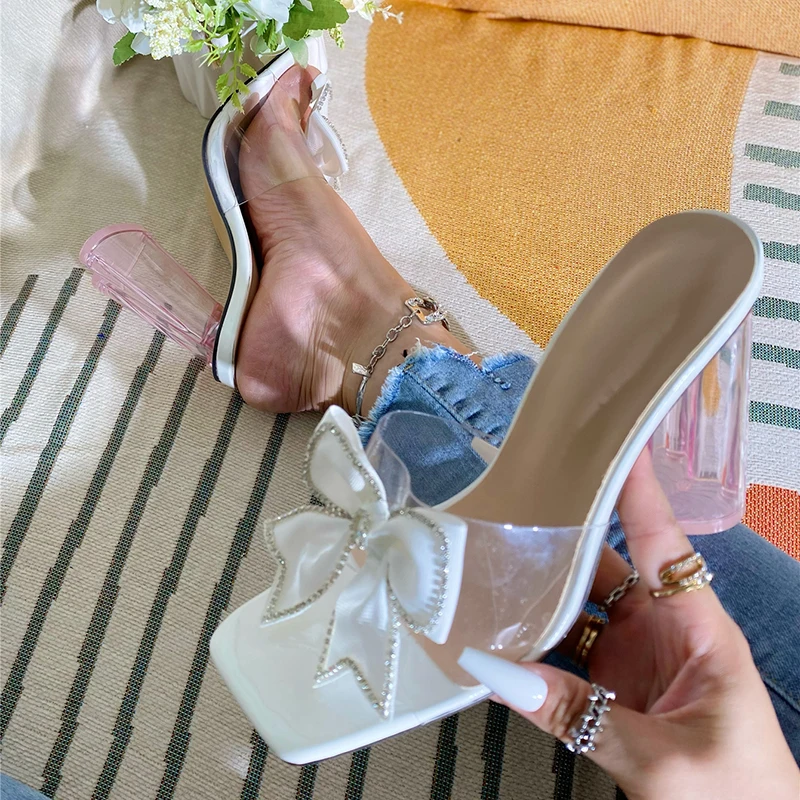 Kcenid Fashion Crystal Bowkknot PVC Sandals Strange Clear High Heels Female Shoes Transparent Slippers For Women 2024 Summer