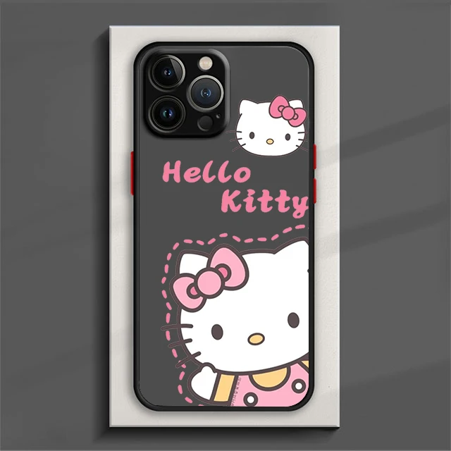 thumbnail image 1 of Bonita funda de teléfono de Hello kitty para iPhone, 15, 14, 13, 12, 11 Pro Max, mini, XS Max, XR, X, 8 Plus, SE, cubierta translúcida esmerilada, 1 of 5