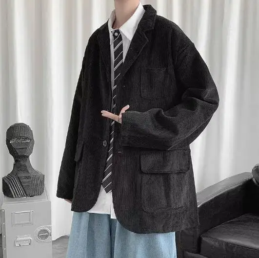 Mens Suits Men's Academic style Long Sleeves Casual Cotton Blend Loose Single Breasted Suit Jacket Coat