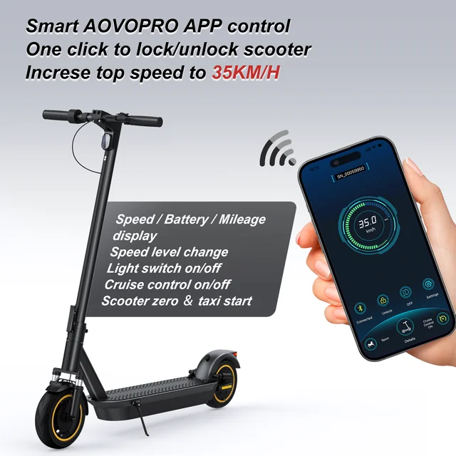 AOVOPRO-patinete eléctrico inteligente ESMAX para adulto, Scooter plegable  antideslizante con absorción de golpes, 500W, 40