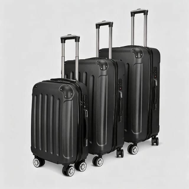 Ensemble de bagages ABS Stripe 3 pièces, valise à roulettes rigide légère avec roulettes à 360° °   Valise à roulettes, bagage à main pour hommes et femmes, noir/gris foncé/gris 1