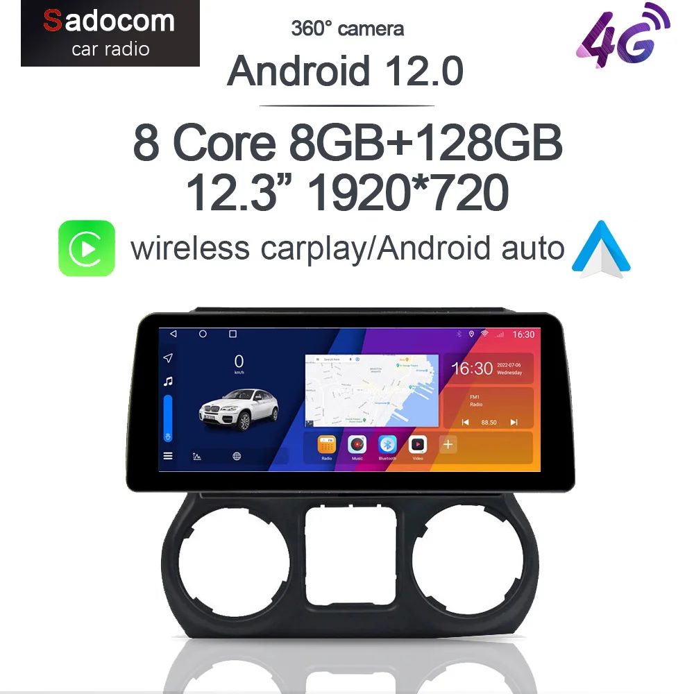 

12.3" 720P 360 8G+128G Carplay Android 12.0 Car DVD Player GPS DSP WIFI Stereo autoradio For Jeep Wrangler 3 JK 2015 2016 2017