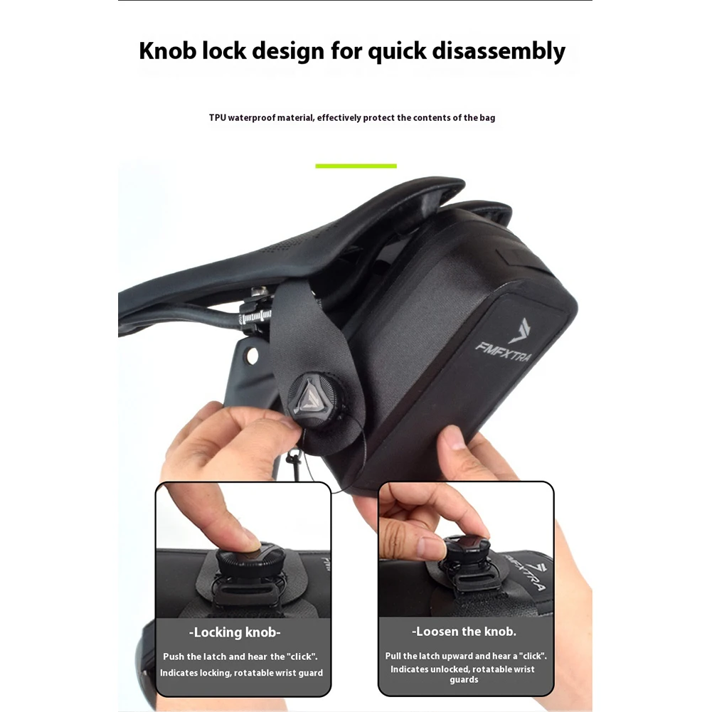 Bicycle Under Seat Bag Bike Strap-On Saddle Bag Knob Lock Cycling Seat Pack Portable Bike Seat Bag for Mountain Road Bikes