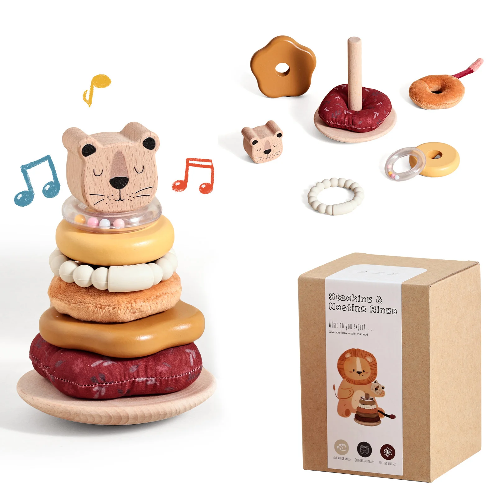 Baby Montessori Stacking Wooden Tower Stacking Puzzle Toys Safety and Environmental Protection Colored Children's Block Toys