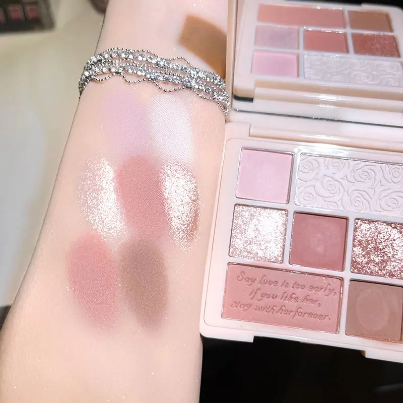 9-Color Pink Glitter Eyeshadow Palette Pearly Nude Matte Eye Shadow Waterproof Long Lasting Charming Eyes Make Up Cosmetics 3
