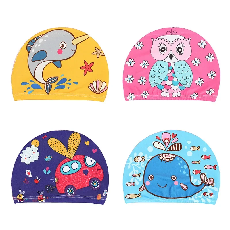 Kids Swimming Caps PU Waterproof Cute Cartoon Swimming Cap Ear Protection Boys Girls Children Lovely Swim Pool Hat Bathing Cap 6
