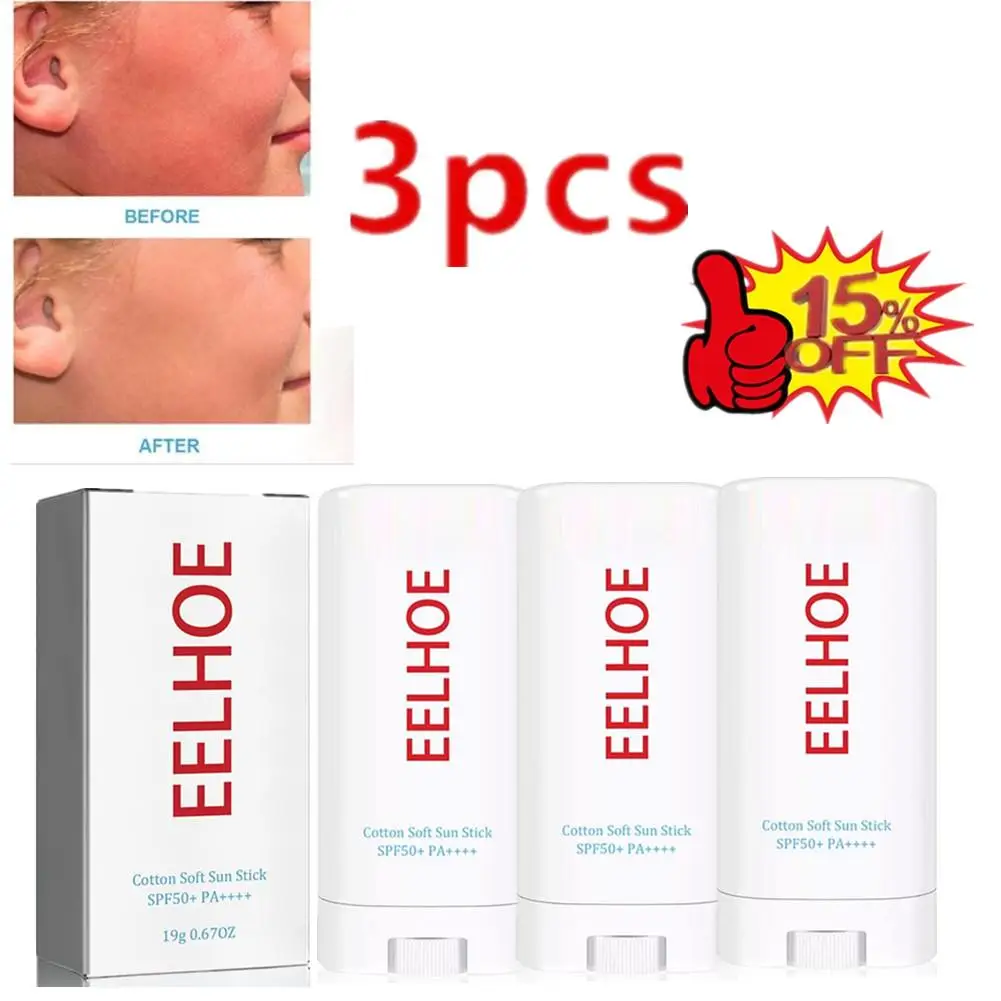 

3pcs Cotton Soft Sun Stick SPF 50+ PA++++ 19g Sunscreen Sunblock Skin Protective Cream Korean Care