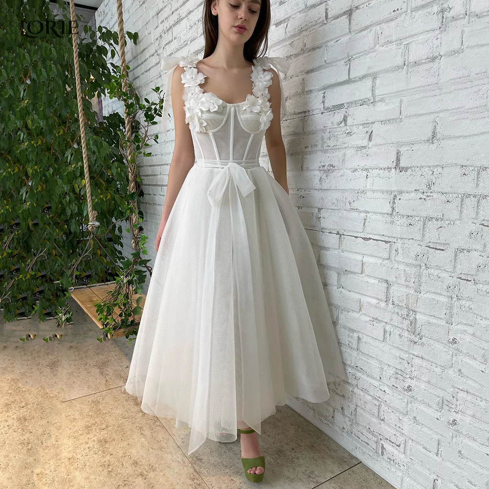 

LORIE Elegant 3D Flowers Ribbons Belt Foraml Party Dresses A-Line Generous Corset Bones Appliques Evening Prom Gowns Plus Size