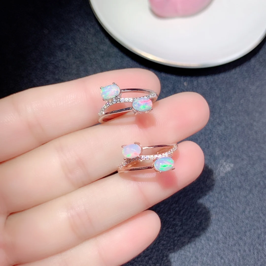 S925 Sterling Silver 4x6* Natural Opal Ring Double Oval Stone for Women Fine Fashion Weddings Jewelry S925 Sterling Silver 4x6* Natural Opal Ring Double Oval Stone for Women Fine Fashion Weddings Jewelry
