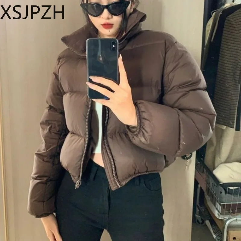 

Women Down Jacket Winter Coat Female Short High Waisted Parkas Thickening Warmth Outwear 90％ White Duck Down Overcoat 2023 New