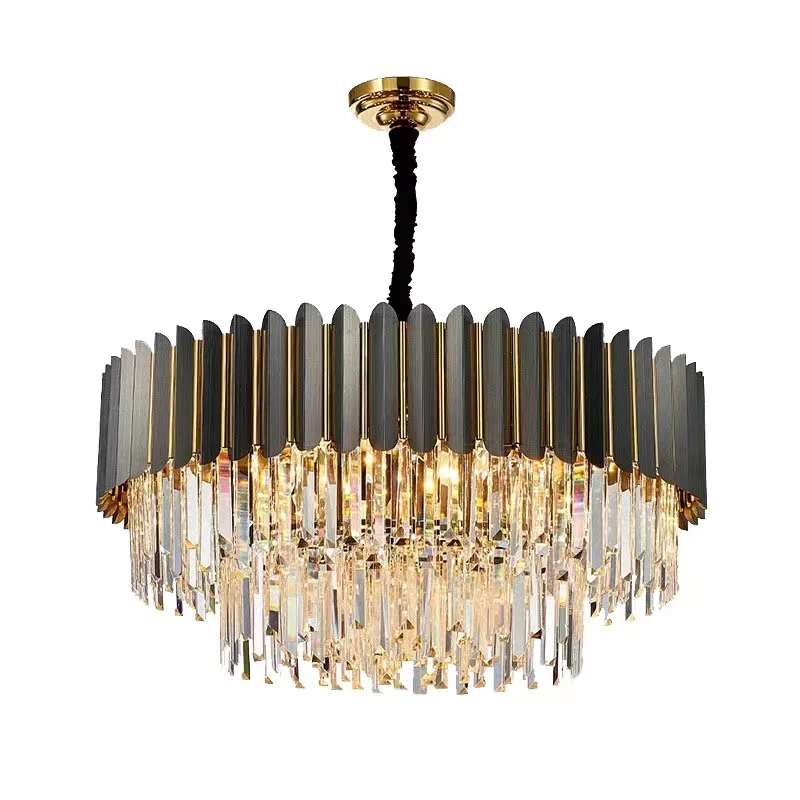 

LED Postmodern Black Golden Stainless Steel Crystal Chandelier Lighting Lustre Suspension Luminaire Lampen For Dinning Room