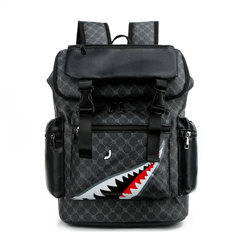 School Backpack PU Leather Shark-inspired Design For Students and Travelers