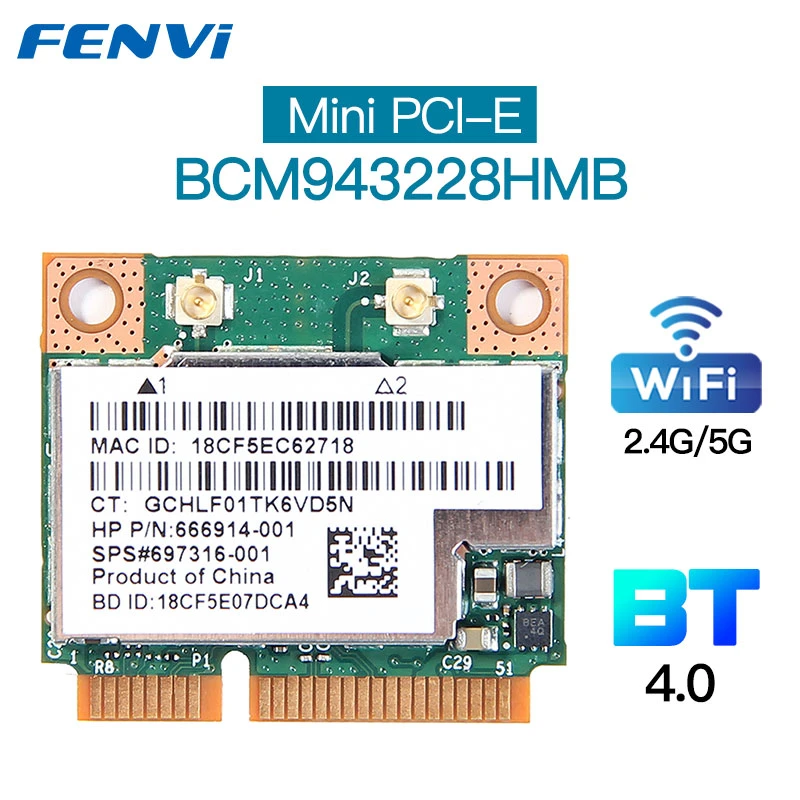 Bluetooth4.0 용 듀얼 밴드 300Mbps BCM943228HMB 802.11a/b/g/n Wifi 무선 카드 하프