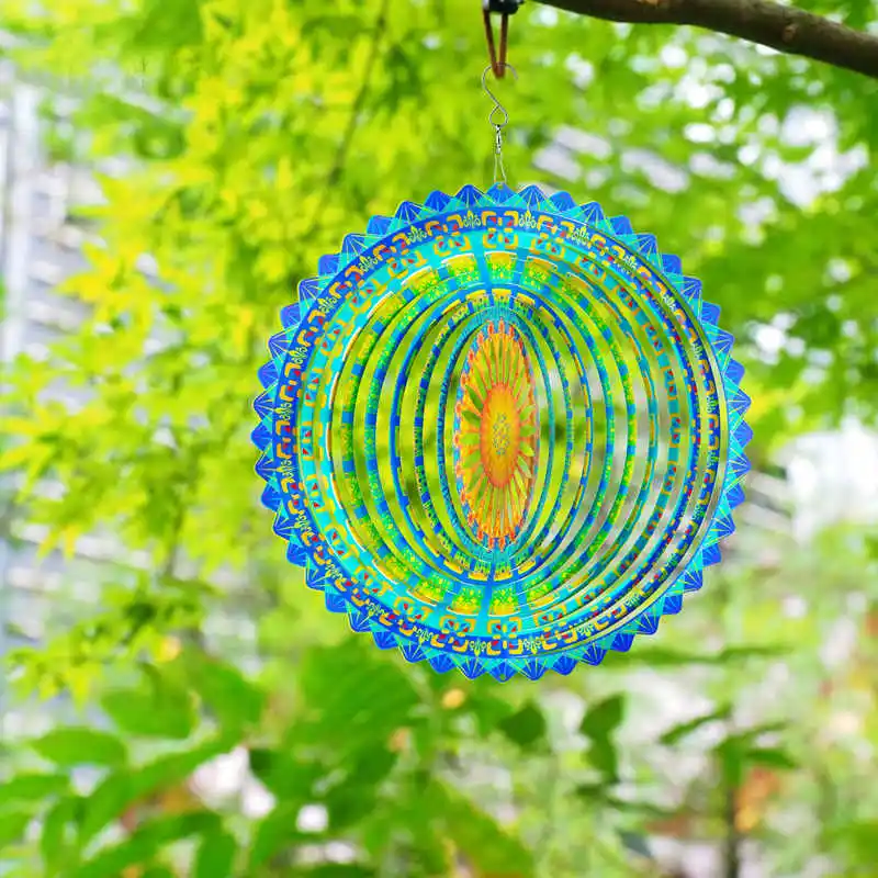 Wind Spinners Mandala 3D Hanging Wind Chimes Metal Sculptures Reflective Flower Catcher Outdoor Garden Decor Kinetic Yard Art 4