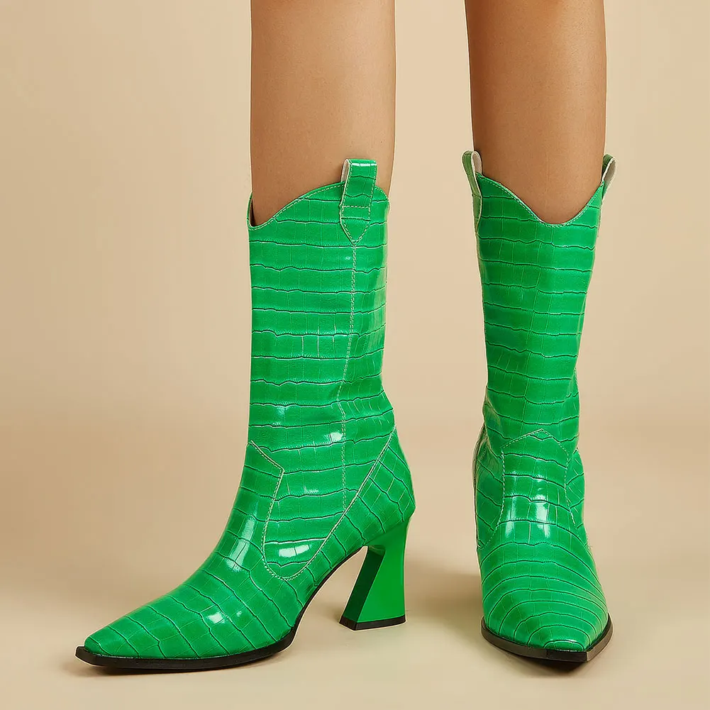 

Trendy On Modern Fashionable Women's Cowboy Boots Slip On Rosyred Pointed Toe Hoof High Heels Western Boot Shoes Woman Footwear
