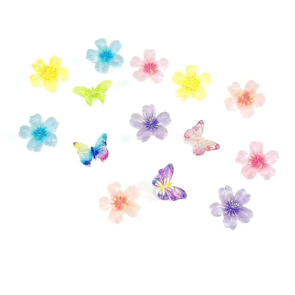 14PCS Schuh Charms Set Transparent Farbige Schmetterling Blume Schuh Decora Schnalle für Sandalen Clogs DIY Zubehör Frau Party geschenk – Detail 8