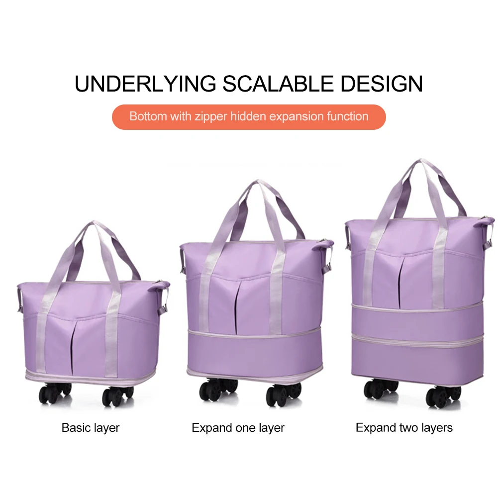 Carry On Luggage Bag with Detachable Wheels Dry Wet Separation Expandable Suitcases Large Capacity Duffle Bag for Men and Women