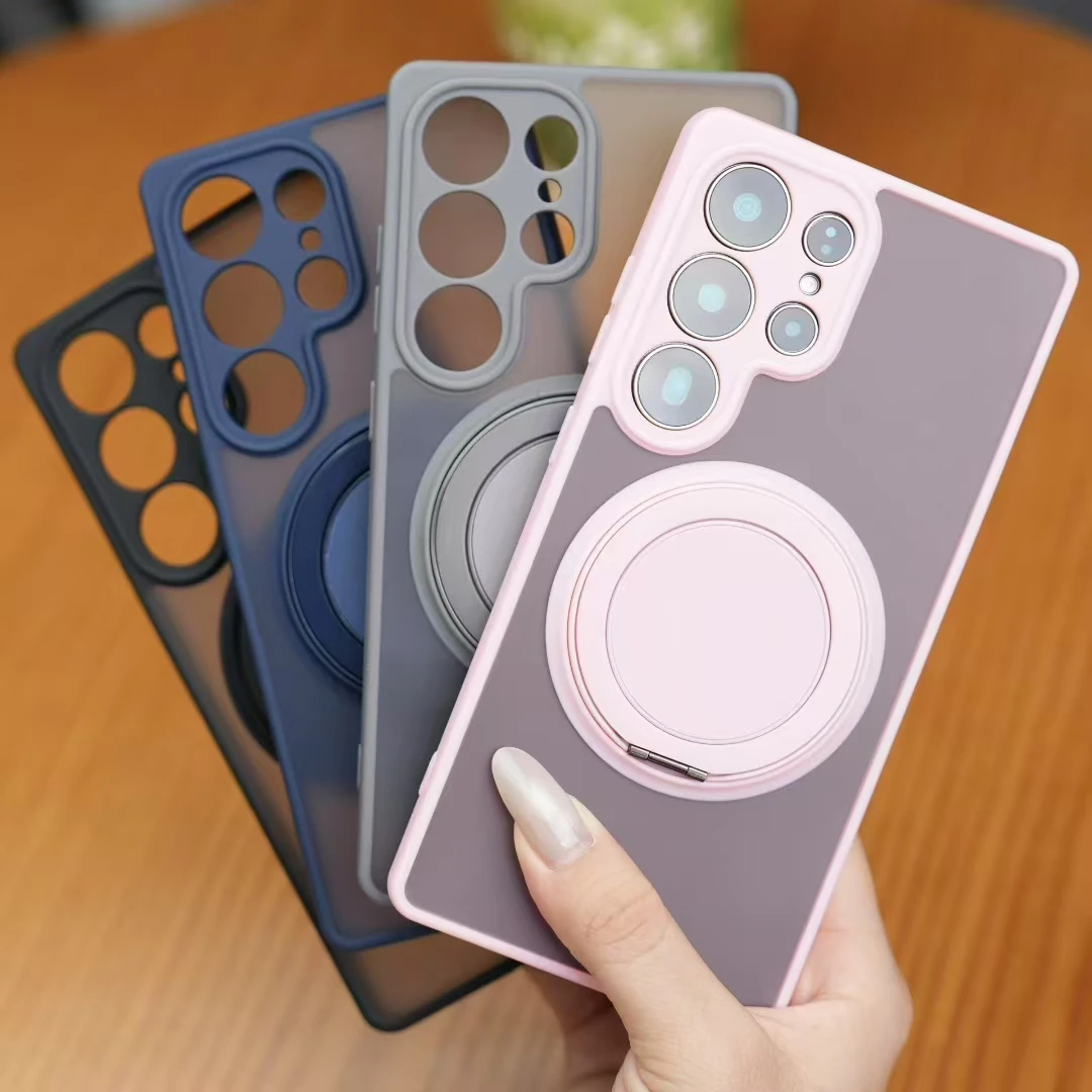 360° Rotating Stand Matte Clear Magnetic Phone Case Cover