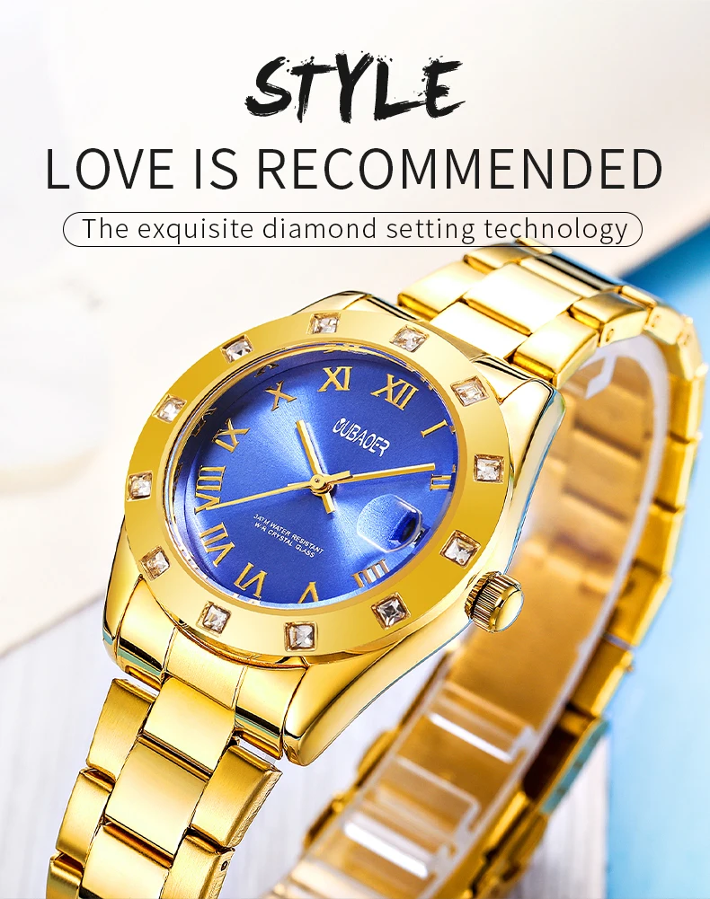 OUBAOER New 2024 Women's Quartz Watch Fashion Modern Quartz Watch Vintage Roman Dial Waterproof Wristwatch Women's Accessories
