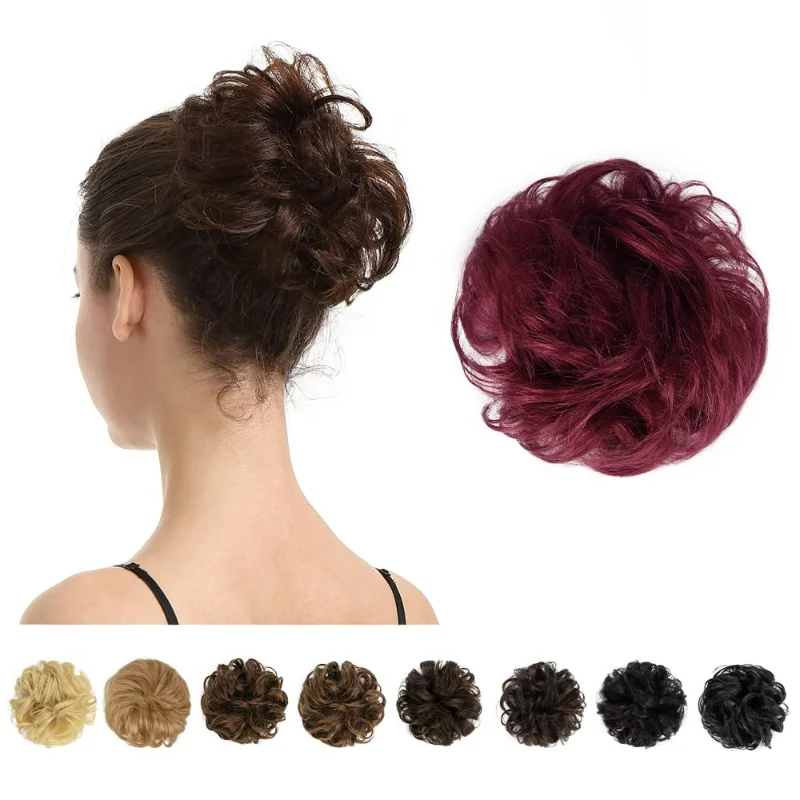Messy Round Bun Elastic Ponytail Extended Curls Bun Hair Slices For Daughter Donut Hair Slices