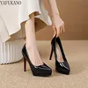 Nude Patent Leather High Heels 2025 Pointed Toe Waterproof Platform Thin Heel Shoes12CM Girl Party Prom Pumps Small Size 32 33 2
