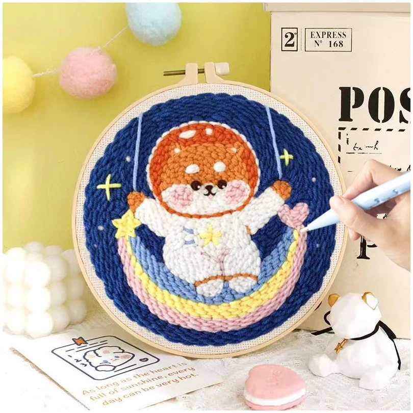 DIY Punch Needle Painting Kit With Embroidery Hoop Yarns For Beginner Magic  Needle for Embroidery Home Craft Set Kids Adult Gift