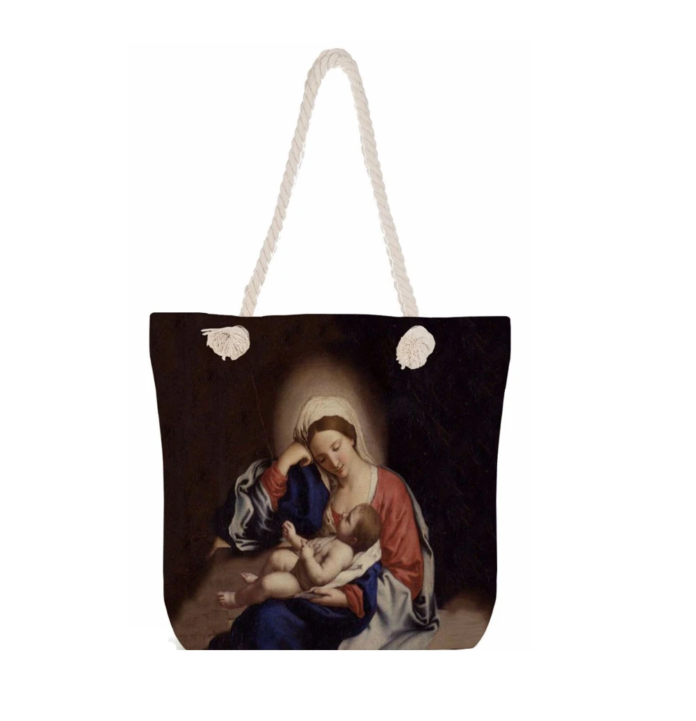 Our Lady of Guadalupe Virgin Mary Print Shoulder Bag Catholic Churches Tote Bags Christian Gift, 1PC