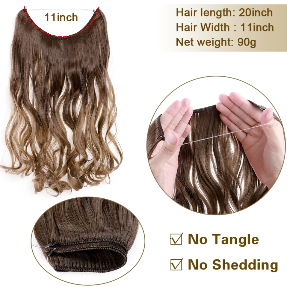Hair extensions BENIHAIR synthetic invisible wire hair extensions transparent wire adjustable long wavy curly secret hairpiece 20 inch for women