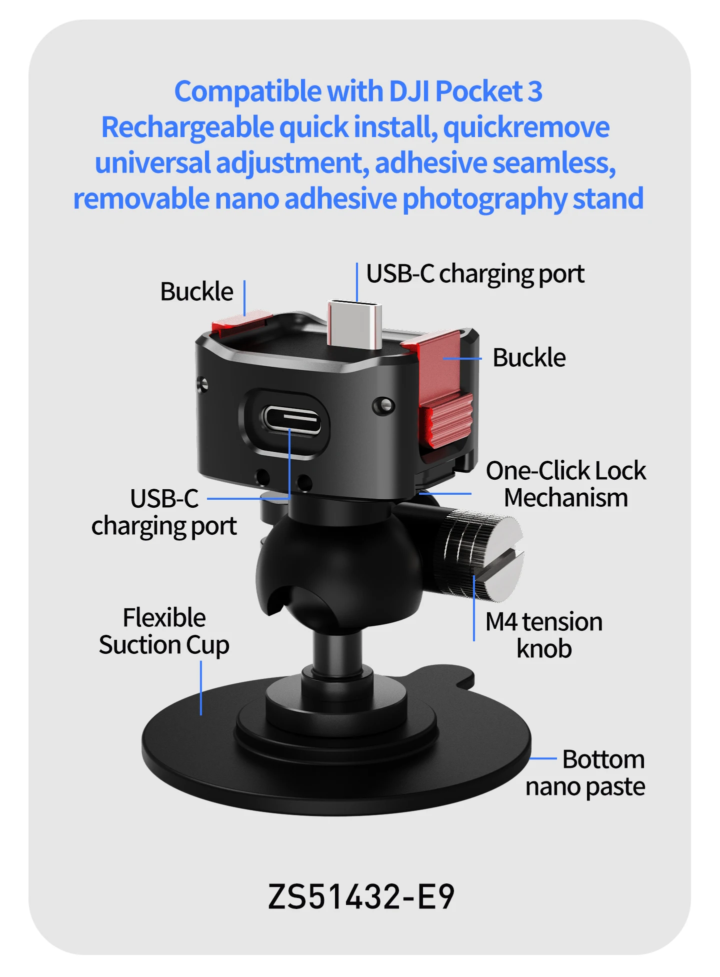 Flexibler Klebehalter für Insta360 DJI Osmo Pocket 4 Action GoPro Auto Motorrad Helm Basis Magnetischer Saugnapf-Ständer – Detail 31