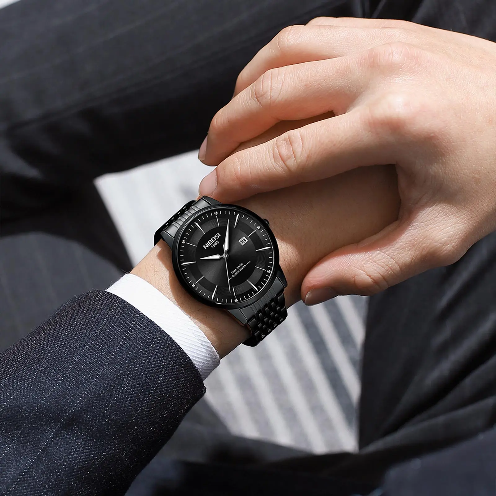 NIBOSI Man Quartz Watches Luxury Watches for Man Luminous Stainless Steel Strap Round Calender Waterproof Man Fashion Clock