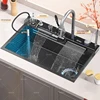 Stainless Steel Waterfall Kitchen Sink Large Single Slot With Knife holder Multifunctional Dishwashing Sinks 1