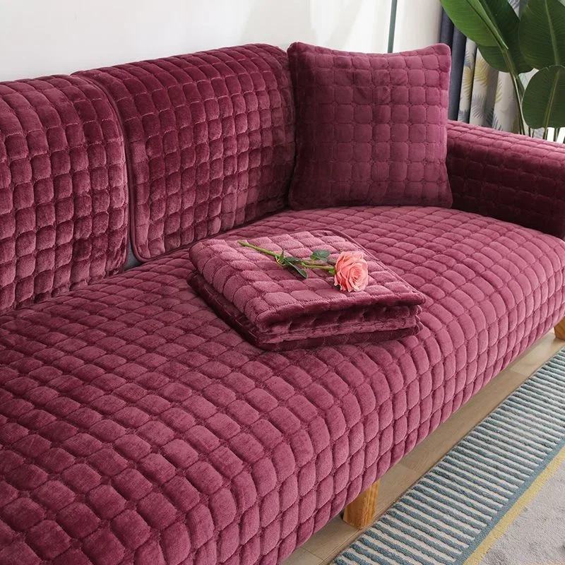Luxurious Velvet Plush Non-Slip Sofa Cover with Armrest and Back Towel