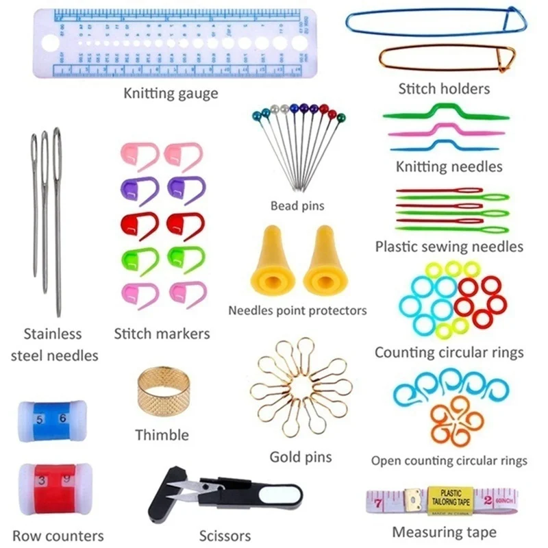 10/12/29/100Pcs Aluminum Crochet Hook Set Sweater Knit Weave Tools Set  Knitting Sewing Craft Sewing Needle Set Kit Gauge Scissors Pin