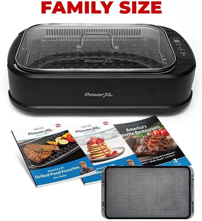 PowerXL Smokeless Grill Plus with Tempered Glass Lid and Turbo Speed Smoke  Extractor Technology 