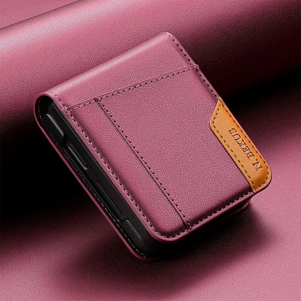 RFID Blocking Flip PU Leather Wallet Phone Case with Card Holder and Hinge Protection Cover