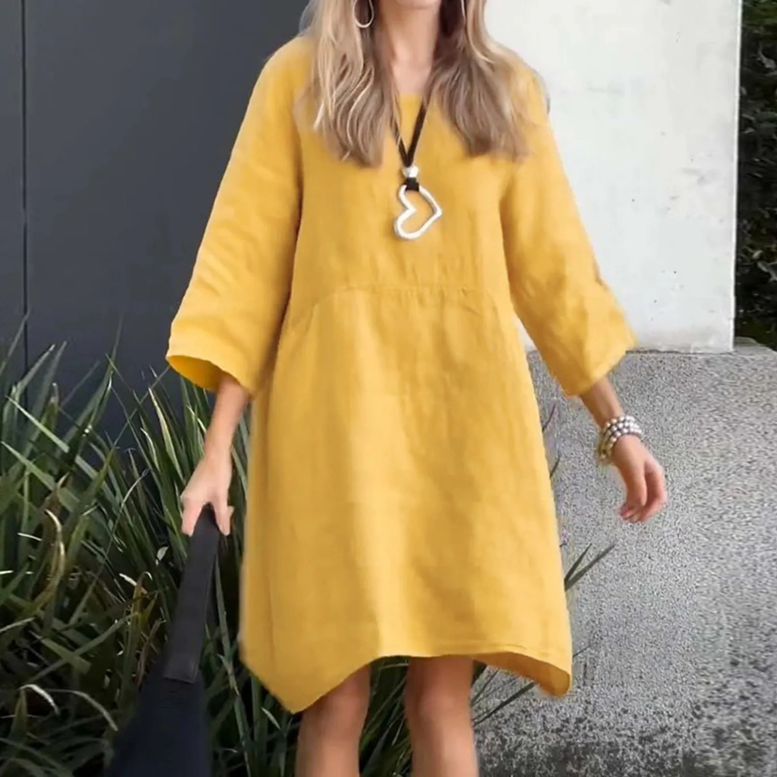 

2024 Fashion Solid Asymmetrical Women Dress 2024 Female Casual Long Sleeve Loose Daily Irregular hem Solid All-Matching Dress