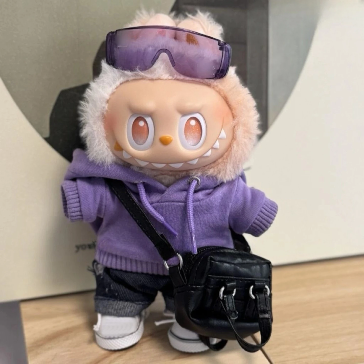 Labubu Doll Hip-Hop Style Solid Color Hoodie and Pants Set