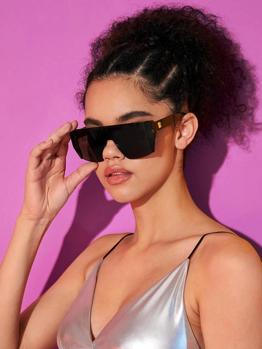 Flat Top Classic Square Sunglasses Woman Brand Designer Shield Punk Mirror One Piece Eyewear Coating Shades UV400_voghion.com