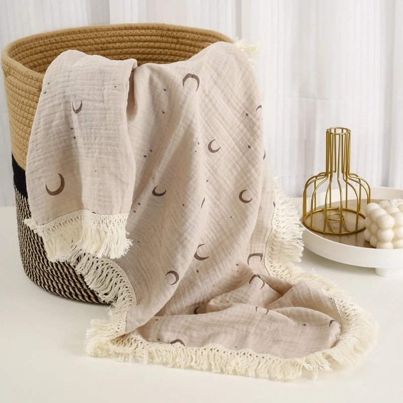 Double Layers Tassels Baby Blanket Cotton Swaddles Wrap Cloth Stroller Cover Newborn Bath Towel Receiving Blankets