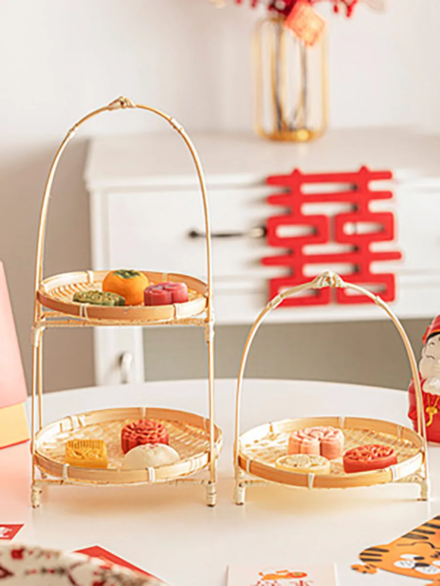 Bamboo Weaving Serving Dish, Chinese Wedding Cake Rack, Creative Basket for Decoration, Buffet Fruit Plate, Party and Wedding