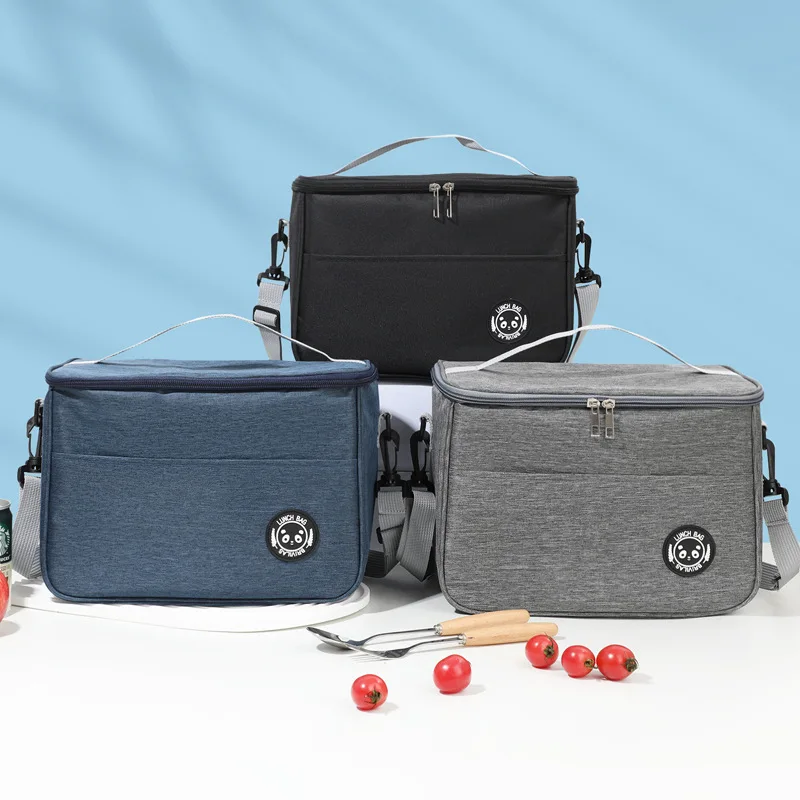 Thermal Oxford Fabric Insulated Lunch Bag with Crossbody Strap and Zipper Closure