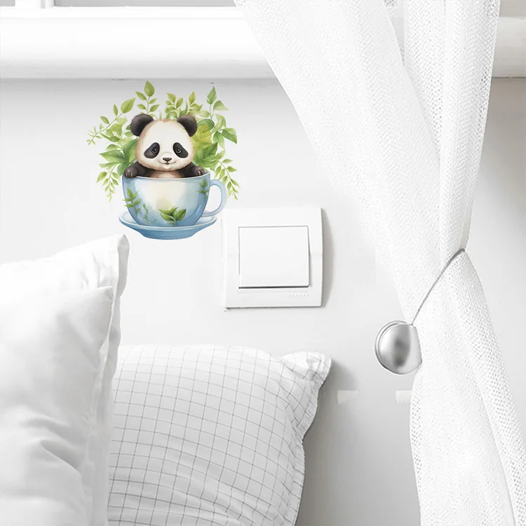 Cartoon Teetasse Panda Schalteraufkleber Wohnzimmer Schlafzimmer Dekoration Wandbild Kreatives Muster Selbstklebende Wand-Heimdekor-Aufkleber – Detail 6